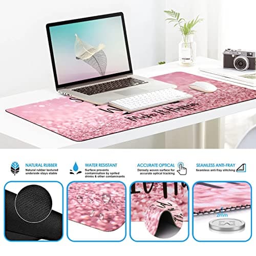 iCasso Mouse Pad,Large Pink Desk Mat Set, 4in1 XXL Mousepad + Keyboard Wrist Rest+Mouse Wrist Rest+Coaster with Ergonomic Desk Pad for Home Office Table Computer Cover -Pink Stay Positive 6
