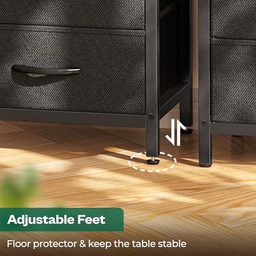 Huuger 5 Drawers Dresser with Charging Station, Dresser for Bedroom, Tall Night Stand, Chest of Drawers with Open Shelf, Bedside Table Nightstand, Fabric Storage Drawers, for Entryway, Black 8