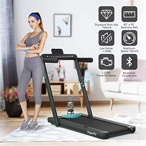 Goplus 2 in 1 Folding Treadmill with Dual Display, 2.25HP Superfit Under Desk Electric Pad Treadmill, Installation-Free, Blue Tooth Speaker, APP Control, Remote Control, Walking Jogging for Home 8
