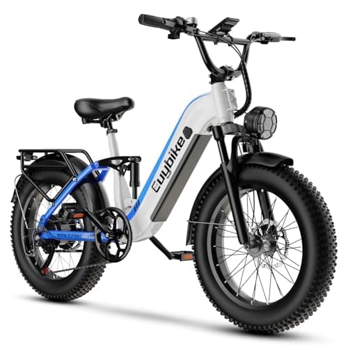 Electric Bike for Adults 1400W Peak, 48V 20AH(960WH) Removable Battery, 20"x4" Fat Tire Full Suspension 80 Miles Range Step-Thru 30+MPH Hunting Ebike, 7-Speed Dual Brakes Electric Bicycle White