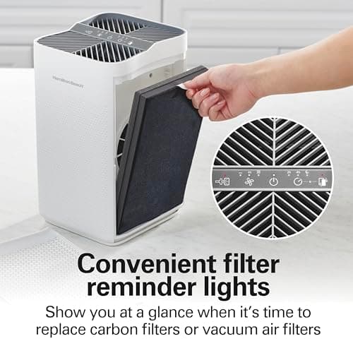 Hamilton Beach Air Purifier For Home With 2 TrueAir EverLasting Reusable Filters, For Medium Rooms Up To 827 sq. ft., Protects From Allergens, Odors, Irritants, Dust, Smoke, Pollen, White (20150) 6