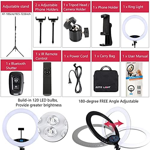 19 inch LED Ring Light LCD Display Touch Screen with Tripod Stand Dimmable Makeup Selfie Ring Light for Studio Portrait YouTube Vlog Video Shooting with Carrying Bag and Remote Controller, CRI>90 5