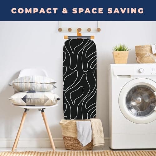 Ironing Board, Compact and Space Saver Ironing Board with Extra Thick 3 Layers Cover, Height Adjustable, Easy Storage with Smart Hanger and Heavy Duty Steel Legs, Black (13x43) 6