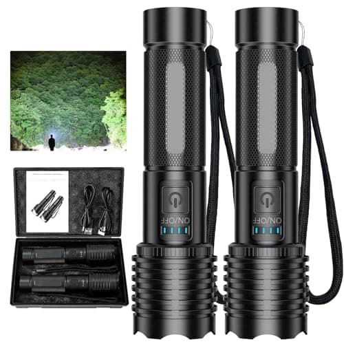 LICHPZY Rechargeable Flashlights 900000 High Lumens Super Bright Flash Lights Power LED Torch 3 Modes Waterproof for Hunting Emergencies (2PCS)