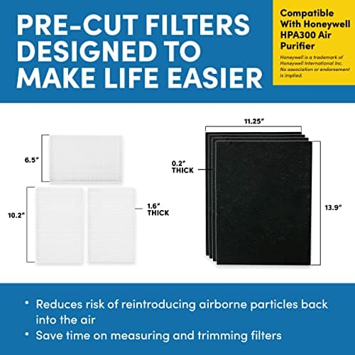 VEVA HPA300 HEPA Filter Replacement Compatible with Honeywell Air Purifier - 3 Pack of HEPA Filters w/ 4 Precut Activated Carbon Pre-Filters & Replacement Filter R 9