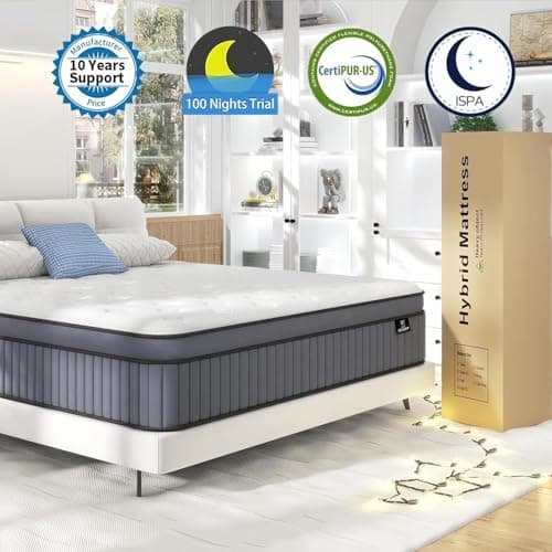 EEN EEN SLEEP King Size Pillow Top Firm Hybrid Mattress in a Box, 14 Inch, White, Memory Foam and Pocketed Springs, Pressure Relief 6