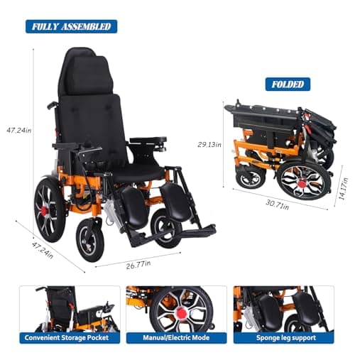 20Miles Long Travel Range,Lightweight Reclining Electric Wheelchair for Adults,All Terrain Foldable Intelligent Motorized Wheelchair,Power Reclining Wheelchair for Travel and Daily Use(Wider 21") 6