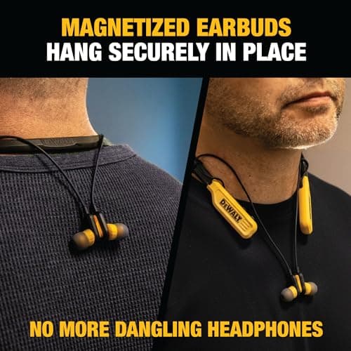 DEWALT Heavy Duty Bluetooth Neckband Headphones, Wireless Around The Neck Earbuds w/ 30H Runtime + Noise Isolation, Secure Magnetic Wireless Earbuds, Jobsite Pro Built-in Mic Bluetooth Headsets 8