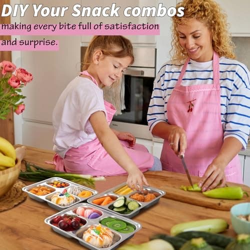 Stainless Steel Snack Containers with Lids - 3 Pack - Large 4-Compartments Bento Snack Boxes - Meal Prep Lunch Containers for Kids Adults - Divided Food Storage Container for School Home Travel 8