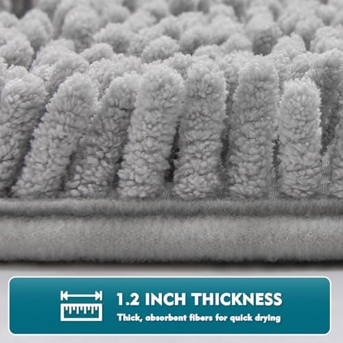 RUN HELIX Bathroom Rugs Set 3 Pieces Extra Soft and Absorbent Shaggy Non-Slip Bath Rugs, Chenille Bathroom Mats, Bathrooms Set with Toilet Rugs, Perfect Bath Mats for Bath Tub, Shower, Light Grey 8