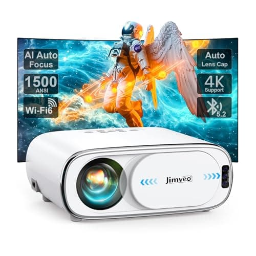 Projector [AI Auto Focus/Auto Lens Cap] Outdoor-Projector-4K with WiFi 6 and Bluetooth: 1500 ANSI Portable Projector with Auto 6D Keystone & Zoom, Jimveo Native 1080P Movie Proyector 2025 Upgraded