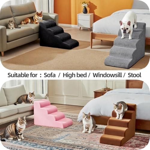 5 Step Pet Stairs Ramp for High Beds Sofas 23-30 Inch with Sturdy Non Slip Waterproof Pads, Machine Washable Cover Indoor Balanced Design for Cats Dogs Small Medium Large XL Pets Grey Large 6
