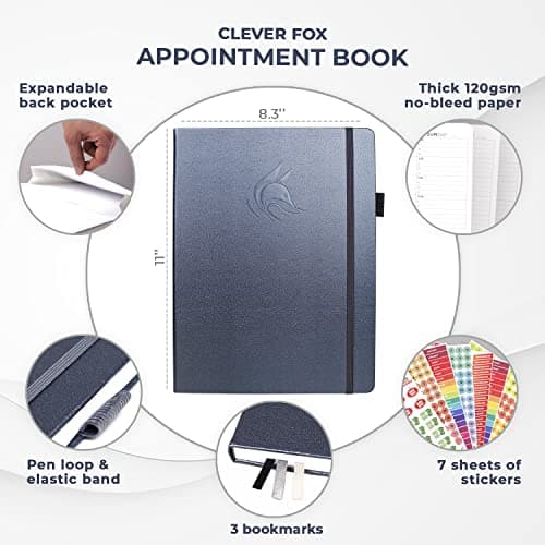 Clever Fox Appointment Book – Hourly Schedule Planner with 15-Minute Increments – Time Box Planner for Daily Work & To-Dos – Weekly & Monthly Spreads, Undated, Hardcover, 8.3x11″ (Silver Black) 2