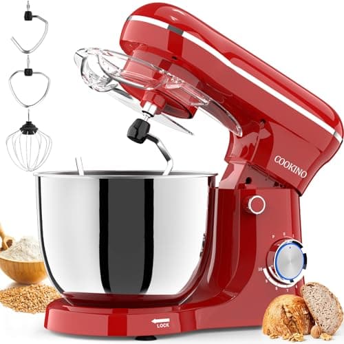 SAMSAIMO 3-IN-1 Electric Stand Mixer, 660W 10-Speed With Pulse Button, Attachments include 6.5QT Bowl, Dough Hook, Beater, Whisk for Most Home Cooks (Empire Red, 5QT)