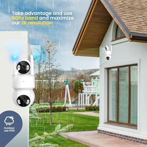 VTA+ 2K Dual Lens Outdoor Security Camera - Dual Lens Technology, Motion Tracking, 280° Rotation, IP65, Built-in Light, Night Vision, Alexa/Google Compatible 5