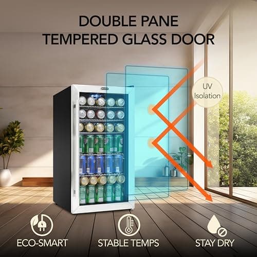 Whynter Beverage Refrigerator with Double-Layer Glass Door, 127-Can 3.1 Cu Ft Freestanding Drink Mini Fridge, BR-130SB, Stainless Steel 9