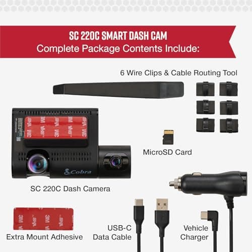 Cobra Smart Dual View Front and Cabin Dash Cam (SC 220C) - QHD 1440P Resolution, 360 Alerts, Parking Live View, Incident Reports, Emergency MayDay, 16 GB SD Card Included, CarPlay & Android Auto 7