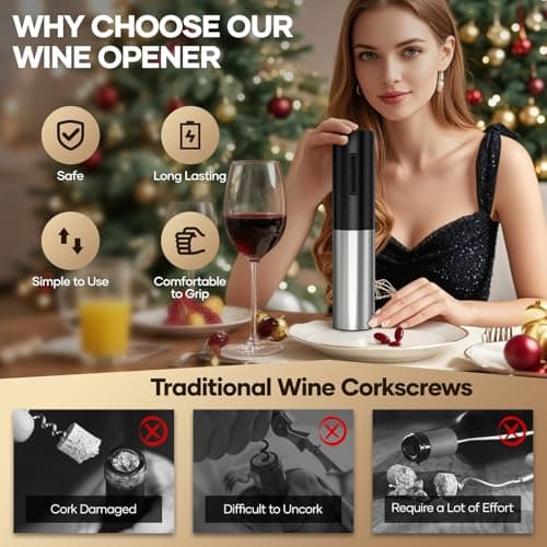 Electric Wine Opener, Automatic Electric Wine Bottle Corkscrew Opener with Foil Cutter Aerator Pourer Vacuum Stopper, Rechargeable Wine Opener Set, Gift For Christmas New Year Housewarming Birthday 6