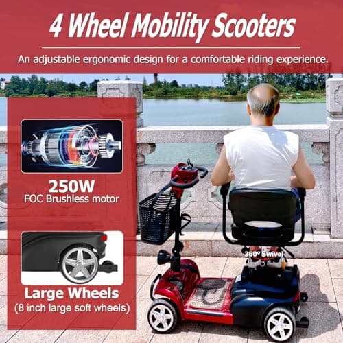 Hubbfq Mobility Scooters for Seniors - Upgraded Powered Mobility Scooters for Adults,Foldable Lightweight Electric Wheelchair,14 Miles Range,5 Mph Range,Seat Swivel,Max Load 265LB,All Terrain(Red) 7