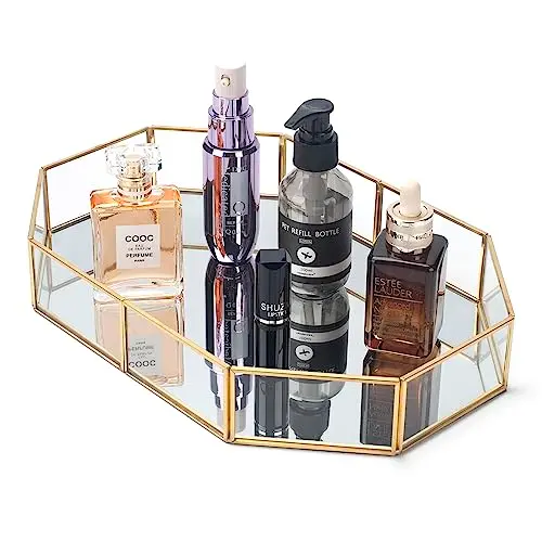 Gold Mirror Decorative Tray for Vanity, Dresser, Bathroom Counter