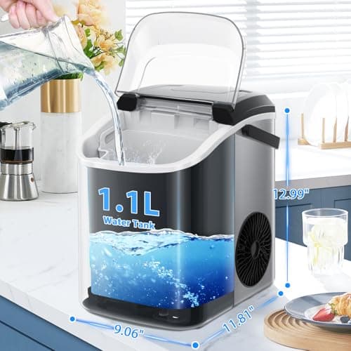Nugget Countertop Ice Maker with Soft Chewable Ice, 34Lbs/24H, Pebble Portable Ice Machine with Ice Scoop, Self-Cleaning, One-Click Operation, for Kitchen,Office Stainless Steel Silver 8