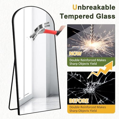 NicBex Arched Full Length Mirror, 64"x24" Aluminum Alloy Frame Full Body Mirror with Stand, Black - Free Standing, Leaning Against Wall or Wall-Mounted, for Bedroom Living Room Dressing Room 5