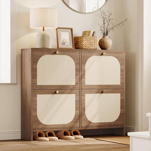 Nicetree Shoe Cabinet Storage for Entryway, Narrow Shoe Organizers with 4 Flip Drawers, Freestanding Large Shoe Rack with 3-Tier Adjustable Shelves for Hallway (4-Drawers, Oak Color)