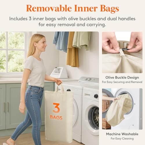 Lifewit 165L Large Laundry Basket with Lid, Laundry Hamper with Plastic Handles and Removable Bag, Foldable Tall Dirty Clothes Hampers for Laundry for Laundry Room, Bedroom, Bathroom, Dorm, Beige 6