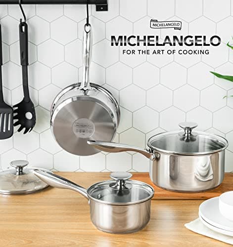 MICHELANGELO Stainless Steel Saucepan Set with Lids 1QT & 2QT & 3QT, Stainless Steel Sauce Pot Set 6pcs, Induction Saucepans, Nonstick Sauce Pan Set, Dishwasher Safe 7