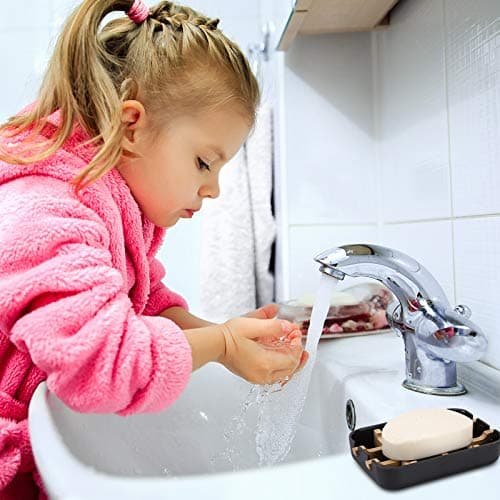 Fufengz Bamboo Wooden Soap Dishes for Shower with Drainage for Bathroom Bar Soap Holder Soap Holder Sink Deck Bathtub Shower Tray (One Pieces Black) 6