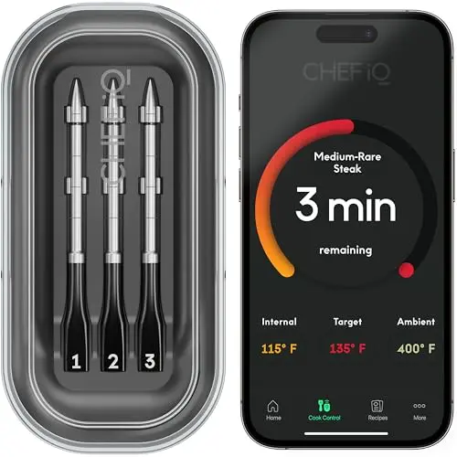CHEF iQ Sense Smart Wireless Meat Thermometer with 3 Ultra-Thin Probes, Unlimited Range Bluetooth Meat Thermometer, Digital Food Thermometer for Remote Monitoring of BBQ Grill, Oven