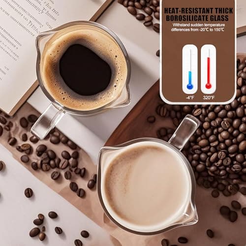 FUNGLIJIE Espresso Cups Set of 2, 75ML Espresso Shot Glass with Handle Double Spout Cups Clear Glass Measuring Cup Coffee Accessories Great for Making Coffee Desserts Salad Dressing 5