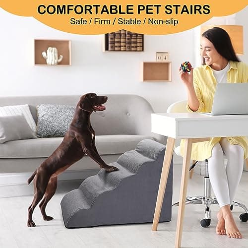 CiWiVOKi Dog Stairs for Bed, 5-Step Dog Steps for Couch and High Bed, Non-Slip Pet Stairs, 24" High Sofa Foam Ramp - Best for Small Pets, Older Cats with Joint Pain 7