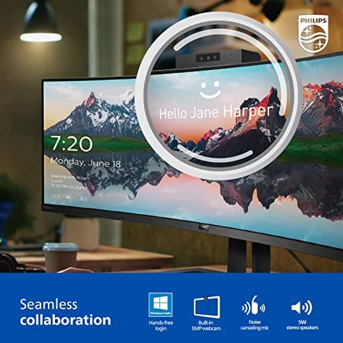 Philips 34E1C5600HE 34" UltraWide QHD 21:9 Monitor with Built-in Windows Hello Webcam & Noise Canceling Mic, USB-C Docking, Stereo Speakers, 100Hz, 4-Year Advance Replacement,Black 6