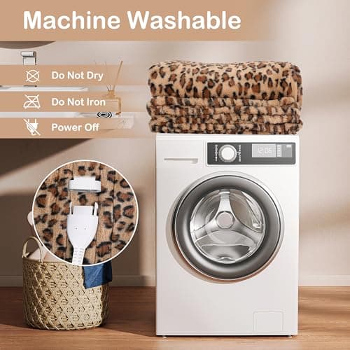 Eydna Electric Heated Blanket Twin Size 62"x84", Fast Heating, Soft Plush Microplush for Bed & Sofa, 1-10Hs Auto Off & 6 Heating Levels, Machine Washable, Gifts for Family-Brown Leopard Print 8