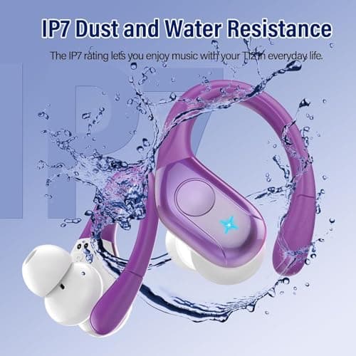 Qecnato Wireless Earbuds Bluetooth 5.4 Headphones 75H Stereo Deep Bass Sports Over Ear Buds with Earhooks, LED Display Bluetooth Earbuds with 4 ENC Mic, IP7 Waterproof Earphone for Running,Dark Purple 7