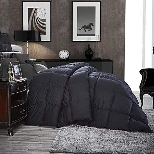 Luxurious Oversized California King Goose Down Comforter, 108 X 98 inches, Unique Black Solid, 600 Thread Count, 100% Egyptian Cotton Cover, 80 Oz Fill Weight, 750 Fill Power