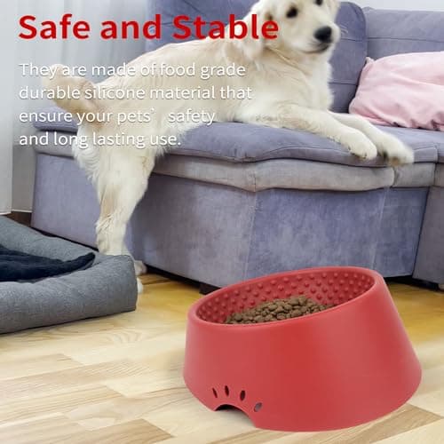 MCHXN Pet Dog Food Bowl 10° Slanted ，Silicone Material， Easy to Clean Non-Skid & Non-Spill Easier to Reach Food L/2.5 Cups Red 5