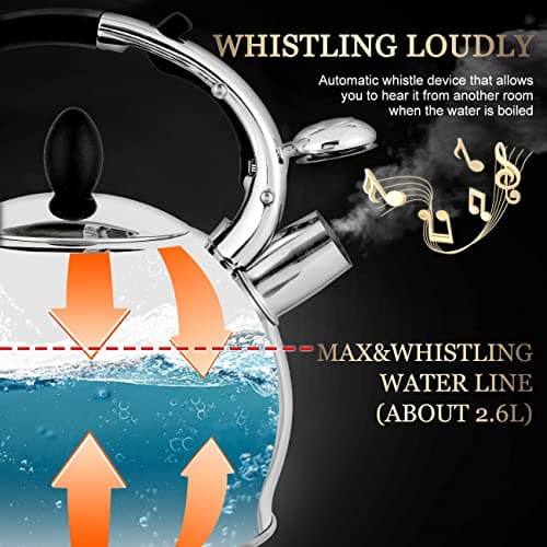 SUSTEAS Stove Top Whistling Tea Kettle - Food Grade Stainless Steel Teakettle Teapot with Cool Touch Ergonomic Handle, With 1 Silicone Pinch Mitt Included,2.64 Quart(SILVER) 4