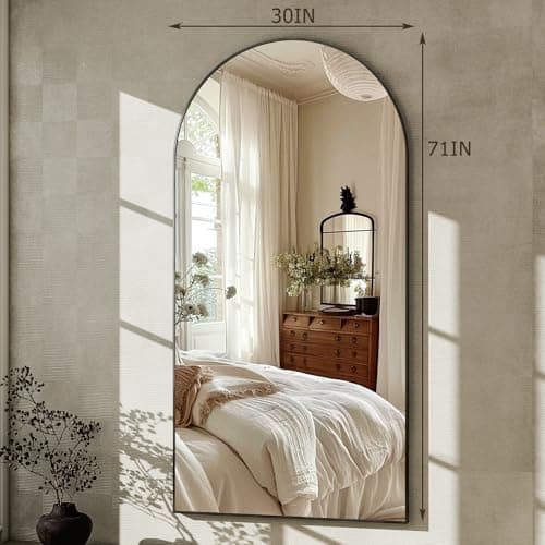 GLSLAND-30x71 inch Wall Mount Arched Full Length Mirror-Aluminum Alloy Frame High Definition-Full Body Mirror for Bedroom or Living Room,Black 5