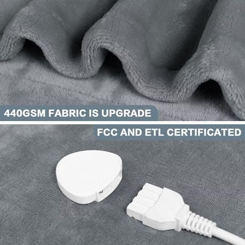 OCTROT Electric Heated Throw 50"x62" With Foot Pocket, 10 Heating Levels, 5 Timer Auto-Off, Soft Cozy Warming Blanket for Couch, Machine Washable, Grey 7