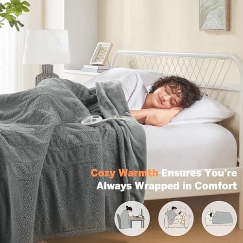 Serta Heated Blanket, Electric King Size Blanket, Soft, Warm, Fuzzy Heating Blanket King for Office, Couch, 1-12 hr Auto Shut Off Timer, 10 Lv Heat Setting, ETL Certified, King 100" x 90" Grey 5