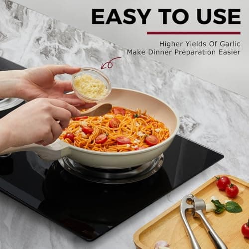 Kitessensu High Effective Garlic Press With Studs, Heavy Duty Garlic Mincer, Easy to Squeeze and Clean, Rust Proof & Dishwasher Safe, Ginger Crusher- Imperial Silver 9