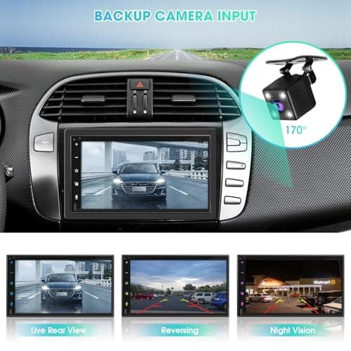 Double-Din Wireless CarPlay Stereo Receiver: Bluetooth Android Auto Car Radio - 7 Inch IPS Touchscreen Phone Mirroring Type-C Charge AM FM HD Backup Camera 4-Channel Audio Output 2 Subwoofer Ports 5