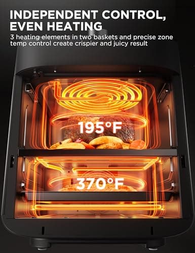 Midea Dual Basket Air Fryer Oven 11 Quart 8 in 1 Functions, Clear Window, Smart Sync Finish, Works with Alexa, Wi-Fi Connectivity, 50+ App Recipes for family meals, Bake, Roast, Grill, Broil, Toast 5