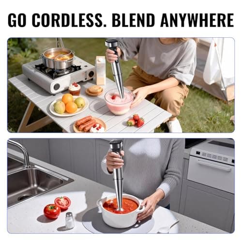 Turelar Cordless Immersion Blender with Rchargeable Battery, Portable Hand Blenders with Adjustable Speed, Hand Held Stick Mixer for Effortless Blending Shakes, Smoothies, Soups, Puree or Baby Food 5