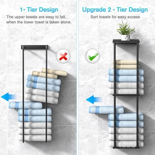 Liuoud Towel Rack for Bathroom, Wall Mounted Vertical Rolled Towel Storage Organizer Holder with Shelf, Holds Up 6 Large Bath Sheets, Black 5