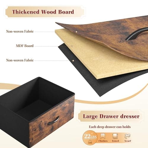 Dresser for Bedroom with Charging Station, 8 Drawers Dressers & Chests of Drawers for 50 55 inch TV, Dresser TV Stand for Bedroom, Fabric Dresser with Open Shelves for Living Room Hallway, Brown 9