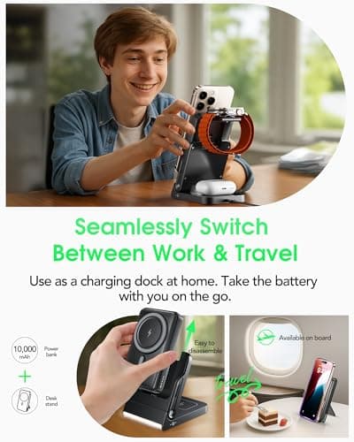 Magnetic Power Bank with MagSafe, 10000mAh Portable Battery Pack for iPhone 17, 5 in 1 Foldable Charging Station with iWatch Charger for i Phone 17/16/15/14&AirPods, Wireless Travel Gift for Men&Women 8