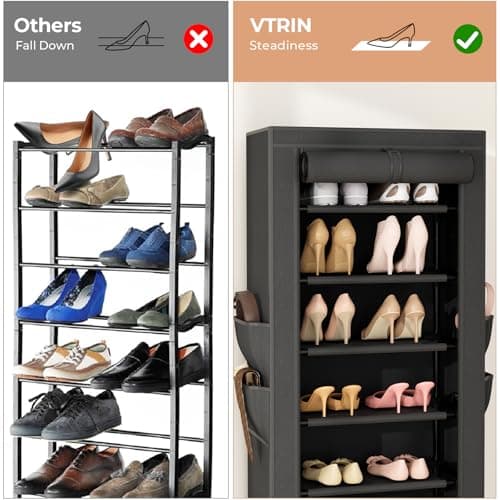 VTRIN Vertical Narrow Shoe Rack Organizer 10 Tier Tall Shoe Shelf Holds 20-22 Pairs with Non-Woven Dustproof Cover for Closet, Entryway Black 6